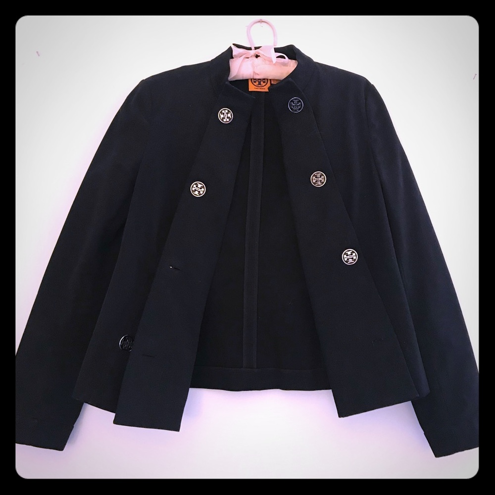 Tory Burch Black Cotton Faille Military Jacket